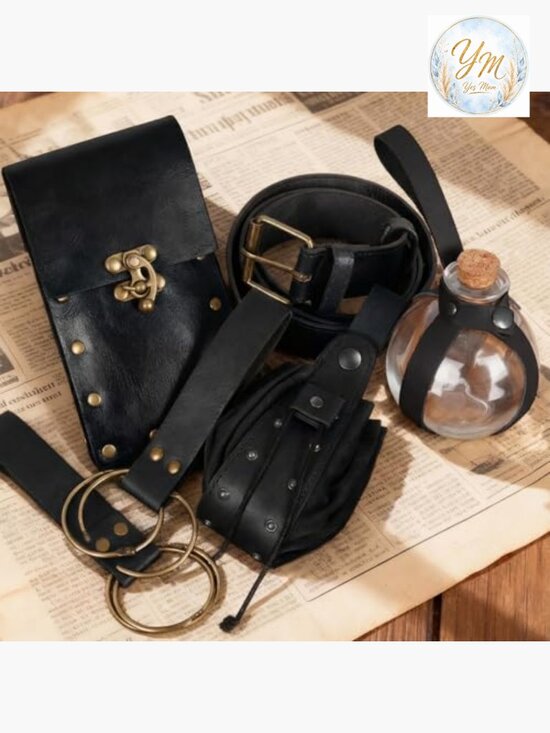Medieval Pirate Leather Belt Pouch Set with Skirt Hikes main image 5